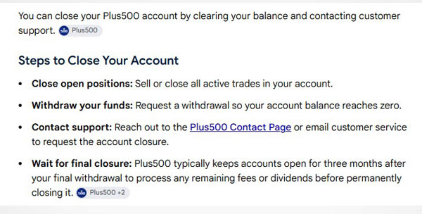 Plus500 Account closing steps